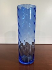 Tall Art Glass Vase Blue Hand Blown Swirl
