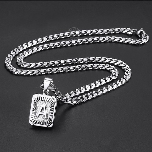 Silver Initial Letters A-Z Charm Pendant Necklace 3mm 16-24" Curb Chain Choker - Picture 2 of 36