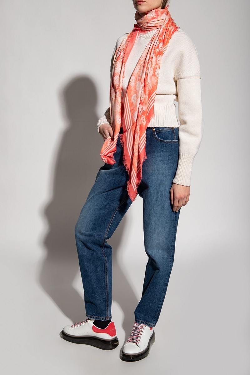 Alexander McQueen Peach Modal Scarf with Mini White Skull