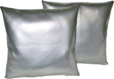2 Silver Classic Faux Leather Cushion Covers 16" 18" 20" Scatter Pillows