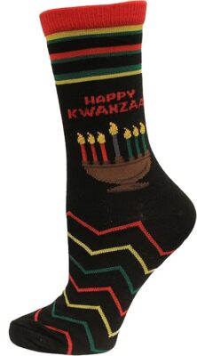 Hot Sox Kid's Happy Kwanzaa Crew Sock 1 Pair, Black, Large/X-Large