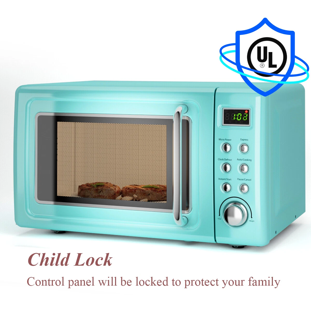 0.7Cu.ft 700W Retro Countertop Microwave Oven LED Display Glass
