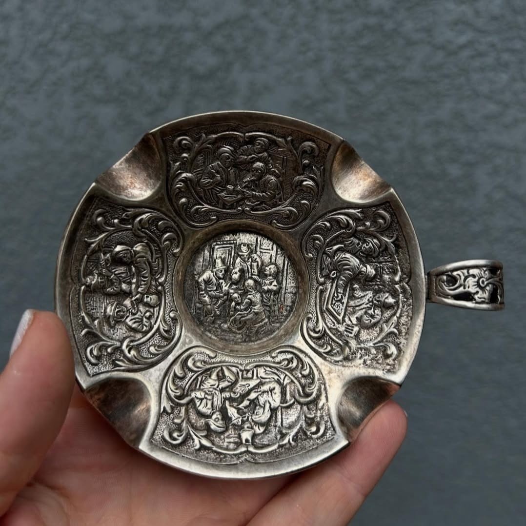 Rare Antique Silver-Plated Ashtray Flemish Baroque Late 19th-Early