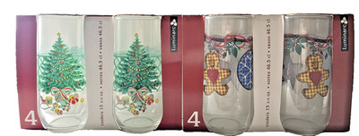 NOS (8) Luminarc Christmas Coolers 4-Tree & Holly & 4 Gingerbread & Tree Star