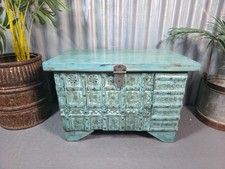 Vintage Reclaimed Rustic Indian Solid Wooden Dowry Chest Coffee Side Table Trunk