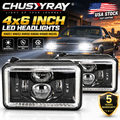 Pair 4x6 inch LED Headlights High/Low DRL Fit Chevrolet Monte Carlo 1980 - 1988
