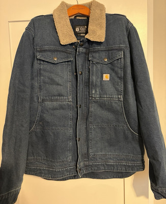 Carhartt Men's Relaxed Fit Sherpa-Lined Button Jacket Blue Size M