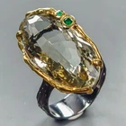 Handmade 26 ct+ Natural Green Amethyst Ring 925 Sterling Silver Size 8 /R443841