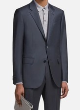 Zegna Men's Blue Wool Solid Tic-Weave Trofeo Sartorial Suit Jacket Size 54R
