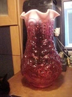 Vintage 12 1/2" Tall Fenton Cranberry Opalescent Color Art Glass Poppy Show Vase