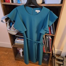 Calvin Klein Turquois Solid spring wedding guest Dress Woman Ruffle Sleeveless 8
