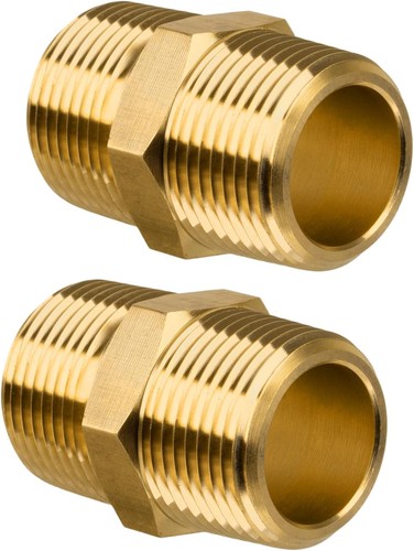 2 Pack 3/4" to 3/4" NPT Male Brass Hex Nipples Pipe Adapter Fittings #NEW