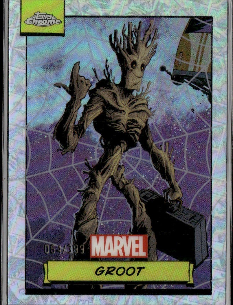 2024 Topps Chrome Marvel Base Set Spider Web Refractor #70 Groot #/399