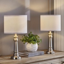 Table Lamps for Living Room, Modern Bedroom Lamps Set of 2 with Nickel Metal ...