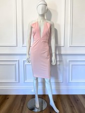 Vesper 247 Pink Viscose Halter Plunge V-neck Bodycon Knee Cocktail Formal Dress