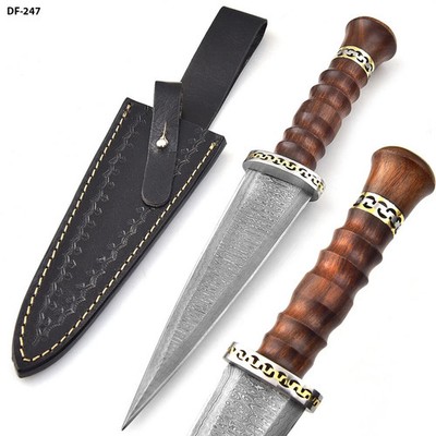 HANDMADE DAMASCUS STEEL DAGGER  TOOTH PICK MEDIEVAL DOUBLE EDGE KNIFE & SHEATH