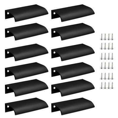 Black Back Mount Finger Edge Pulls 80mm, Hidden Aluminum Handles for Cabinets