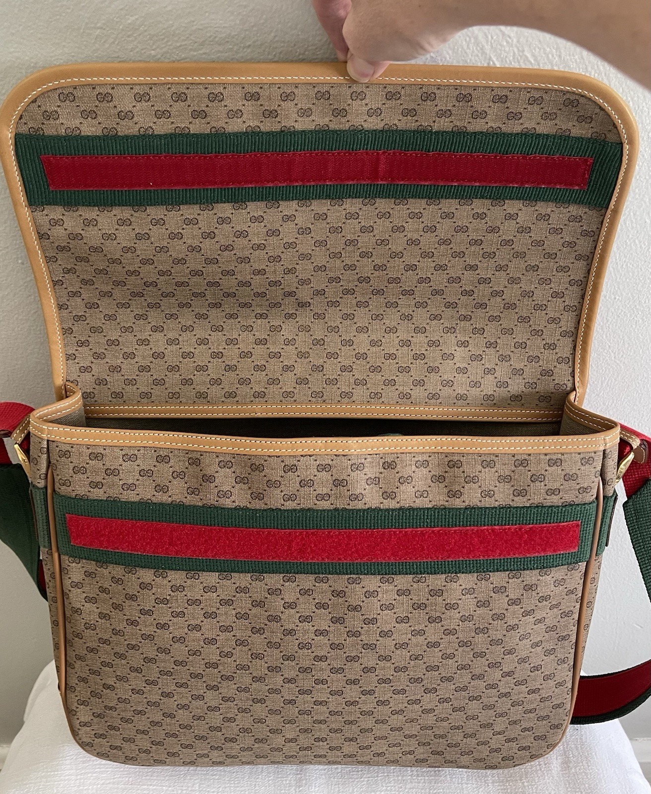 Vintage Gucci Tan PVC Micro GG Monogram Messenger Shoulder Bag & Pouch PRISTINE! image 10