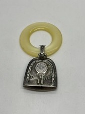 Vintage Web Sterling Silver Mother of Pearl Birth Record Teething Ring