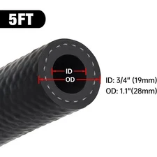5 Feet Fuel Hose Line Push Lock NBR Rubber SAE 30R7 300PSI,ID 3/4" OD 1.1" Black