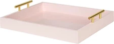 Kate and Laurel Lipton Decorative Tray  Polished Gold Metal Handles, Soft Pink