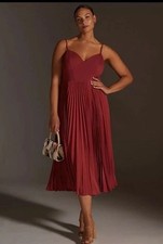 Anthropologie Brick Red Sweetheart Bodice Midi Dress Wedding Event Holiday 1X