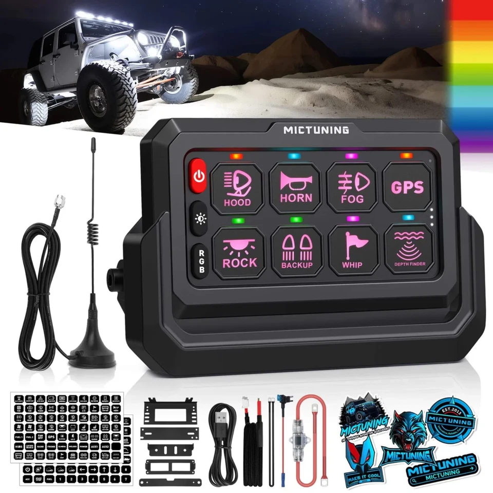 Wireless 8 Gang RGB Switch Panel Toggle Momentary Strobe Circuit Control System - Image 2 of 4