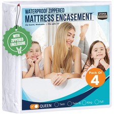 Utopia Bedding Waterproof Mattress Protector Queen Size Pack of 4 , Zippered...