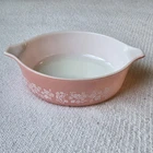 Vintage Pyrex 471 White Gooseberry Print on Pink 1 Pint Casserole Dish USA Made
