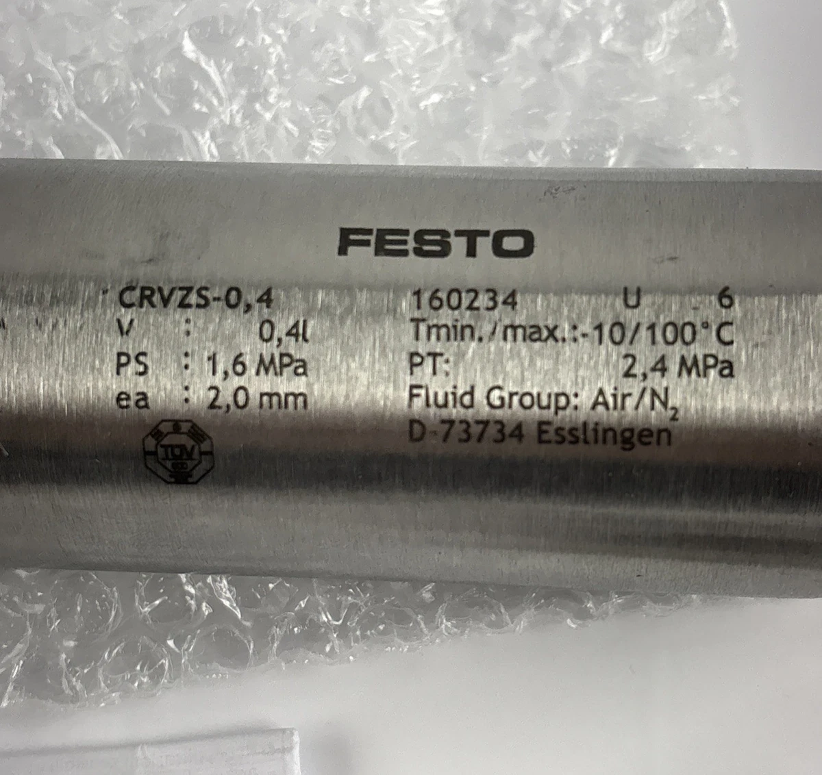 FESTO CRVZS-0.4 160234 Air Reservoir Tank 0.4L Stainless Steel OEM Open Box foto 2