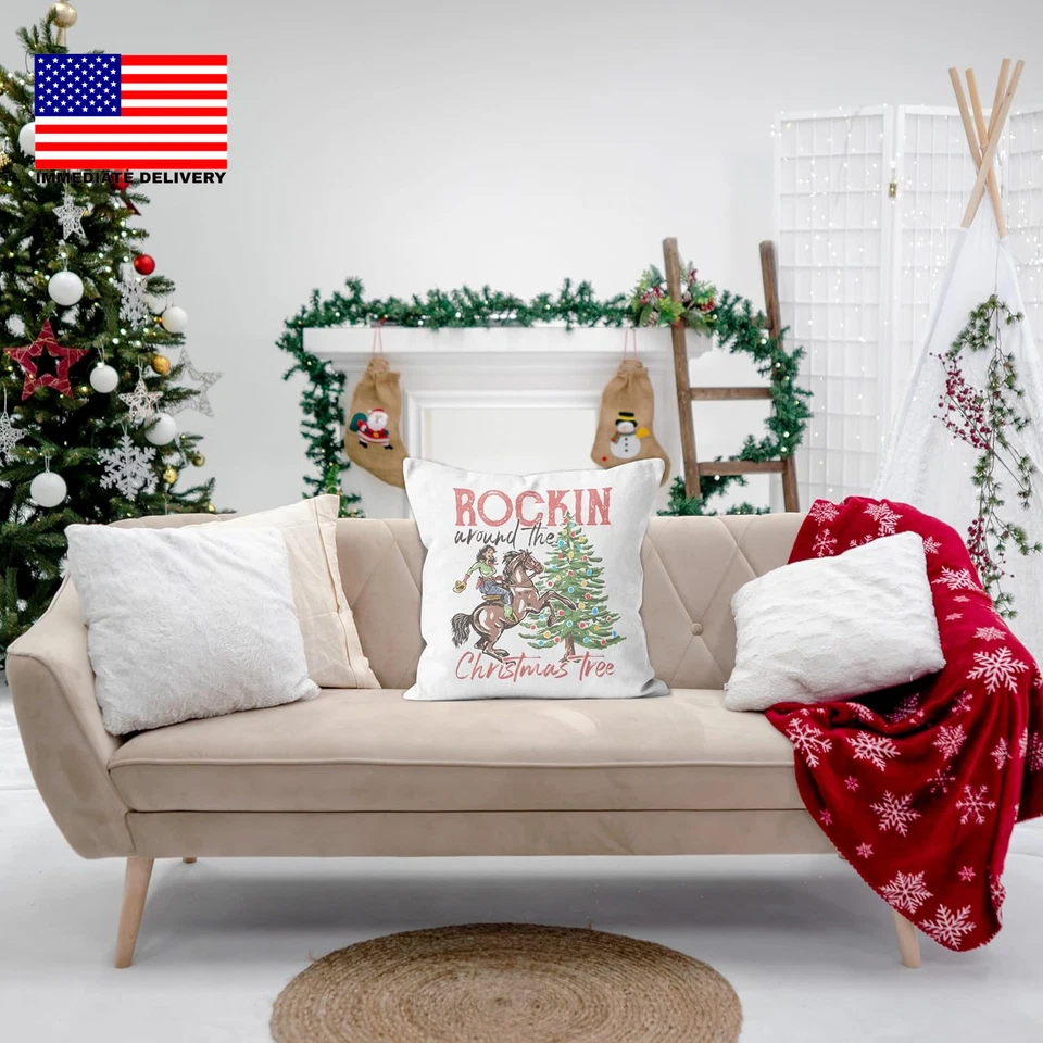 Western Christmas Decor,Western Christmas Tree Decor Throw Pillow Covers Decorat - Image 4 of 4