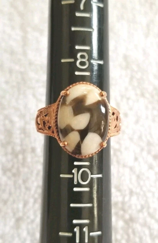Anillo de jaspe de madera de cacahuete marrón beige imanes superpuestos talla 9 Foto 3 de 4