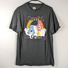Care Bears L Graphic T Shirt Careful I m Grumpy Rainbow Cartoon Tee Gray Retro