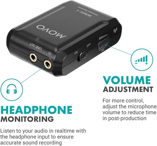 Movo WMX-1 2.4GHz Wireless Lavalier Microphone System Compatible with DSLR Cam-- - Picture 8 of 13