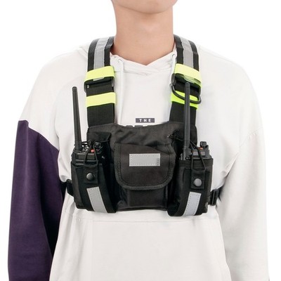 Walkie Talkie Shoulder Holster Vest Rig Reflective Radio Front Pack Pouch for Ca