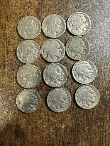 Lot Of 12 Mostly No Date Buffalo Nickels