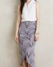 Maeve Anthropologie Ruched Monetta Wrap Jersey Knit High Low Midi Skirt Size M