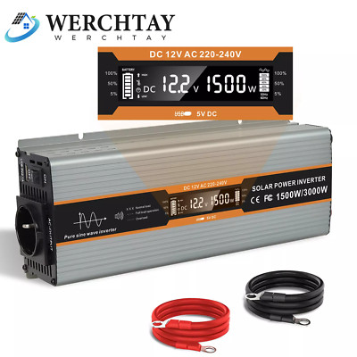 Spannungswandler Reiner Sinus 1500W 3000W 12V 230V Wechselrichter LCD Inverter