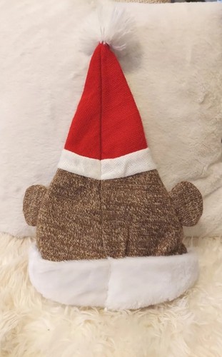 Youth Sock Monkey Christmas Santa Hat Monkey Face Holiday Funny Festive Beanie - Picture 3 of 3