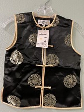 DRONE HAND MADE CHINESE TRADITIONAL BLACK SILK DYNASTY CHILD VEST 8 NWT 79