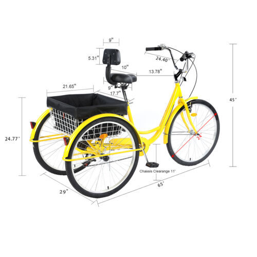 26 24"Adult Tricycle 7 Speed 3 Wheel Trike Bicycle Cruise w/ Basket For Shopping