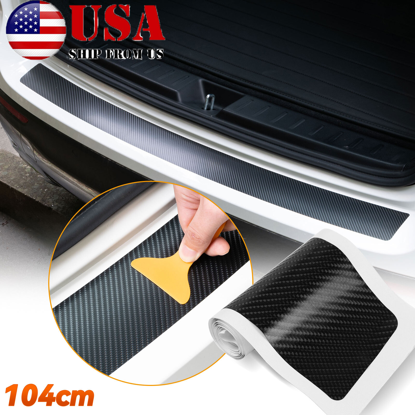 4D Carbon Fiber Rear Bumper Guard Boot Sill Protector Trim Strip