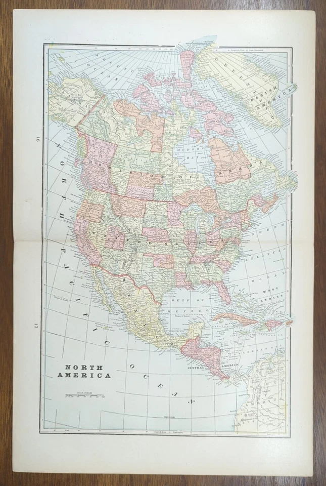 Vintage 1903 NORTH AMERICA Map 14"x22 Old Antique Original CANADA MEXICO USA - Image 2 of 4
