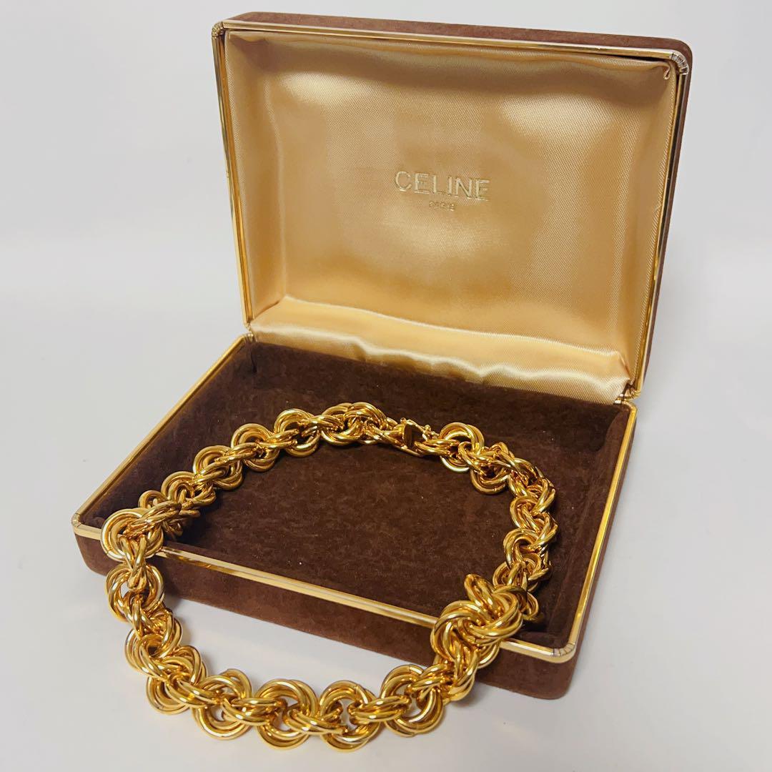 CELINE Vintage Chain Necklace Pendant Gold Tone Length