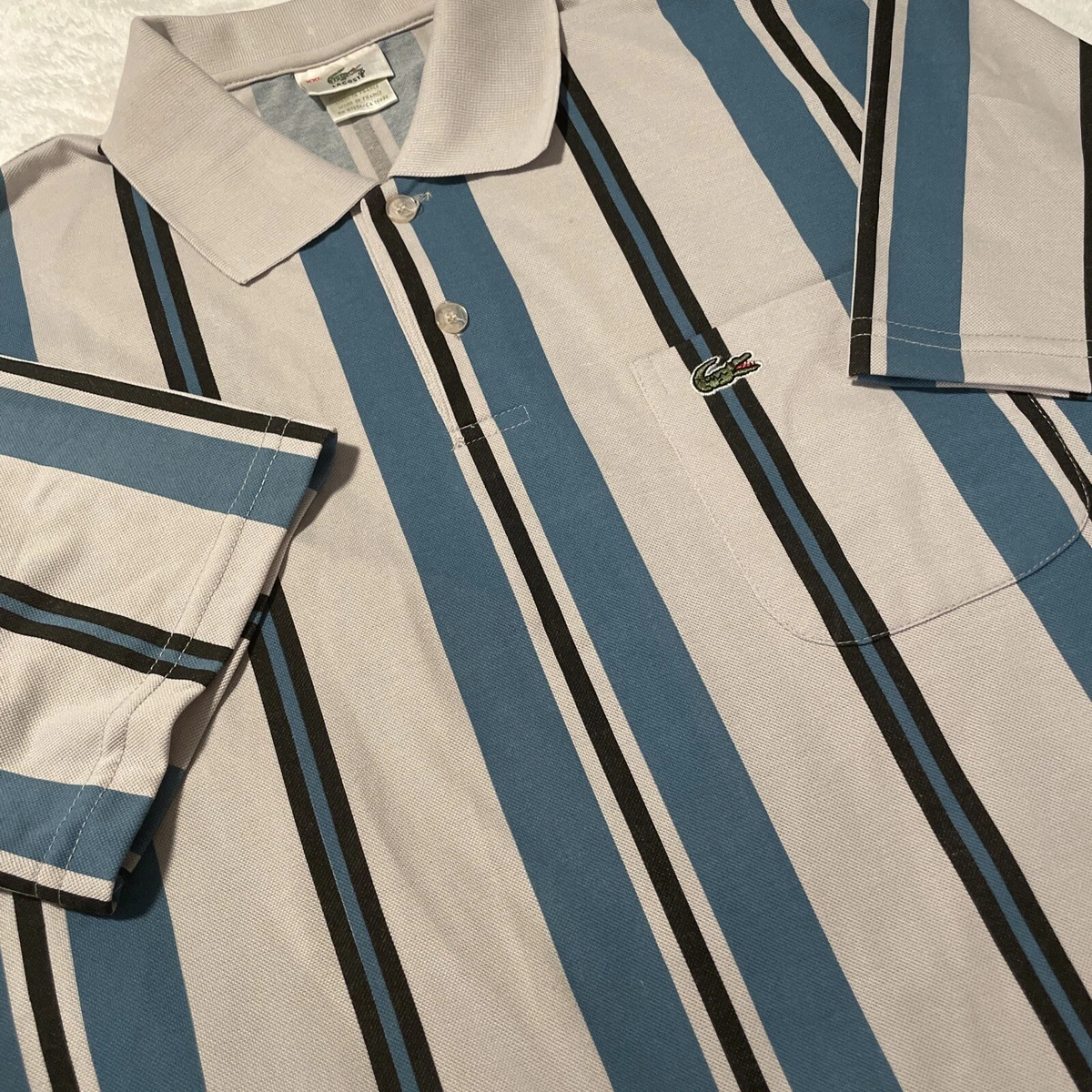 Vintage Lacoste Striped Polo Shirt 80s XXL (7)Made in France Poly Cotton NWOT