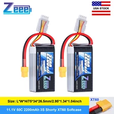 2x Zeee Shorty 3S Lipo Battery 11.1V 2200mAh 50C XT60 for RC Car Drone Quad Heli