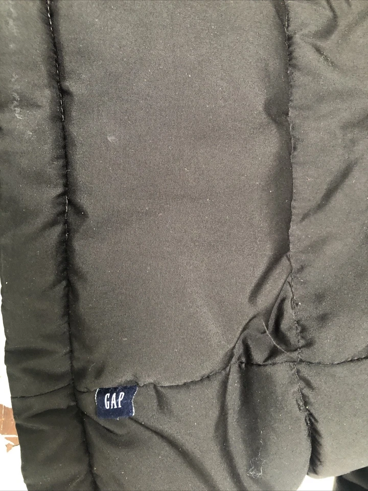 Gap Kids Girls Size Small Long Hooded Puffer Jacket Full Zip Fleece Lined Black - Image 2 of 4