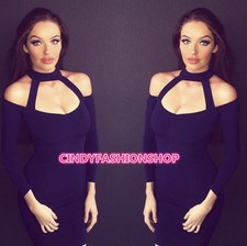 New Sexy Women  Halter Bodycon Off Shoulder Long Sleeve Elegant Evening Dress.