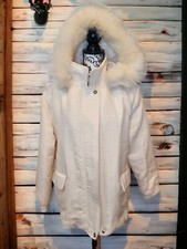 Mackintosh New England Fox Fur Hooded Insulated Zip-up Jacket Size Xl In Ivory