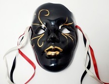 Mardi Gras Black Gold Theatrical Mask Wall Hanging Decor 7" H
